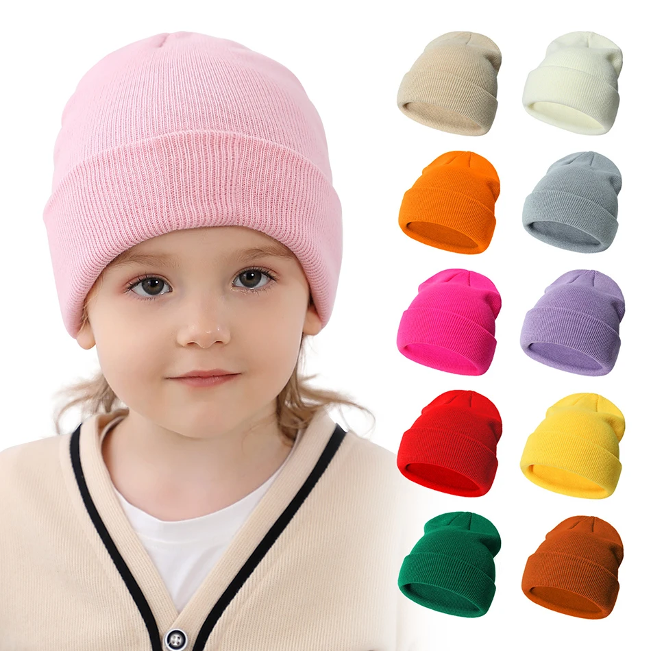 

Autumn Winter New Boys Yarn Knitted Hats Kids Cute Brimless Cap Children's Leisure Dome Hat Baby Girl Soft Elastic Pullover Hat