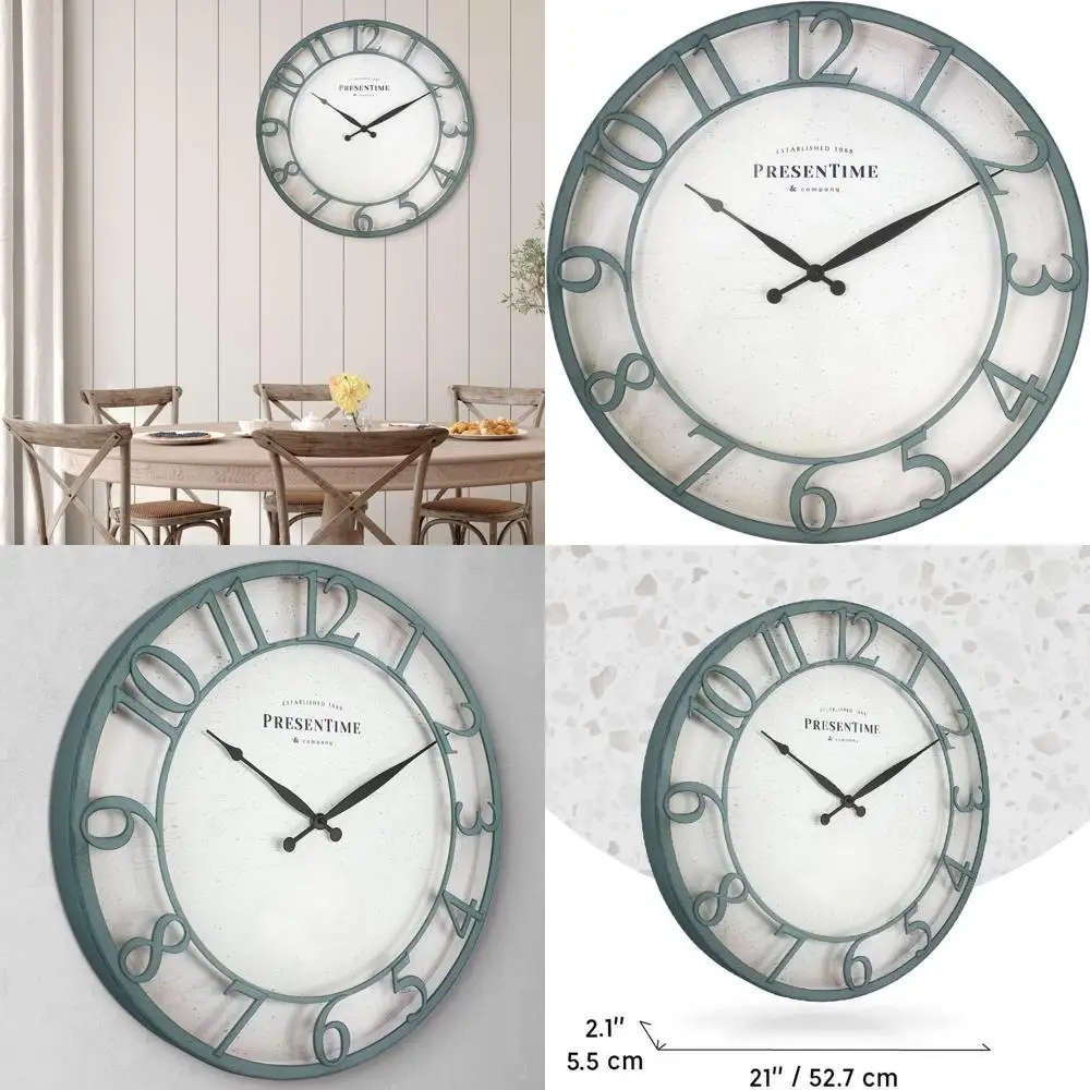 

Vintage 21 Farmhouse Wall Clock with 3D Arabic Numerals, Aged Teal Finish - Rustic Decor for Living Room & Entryway