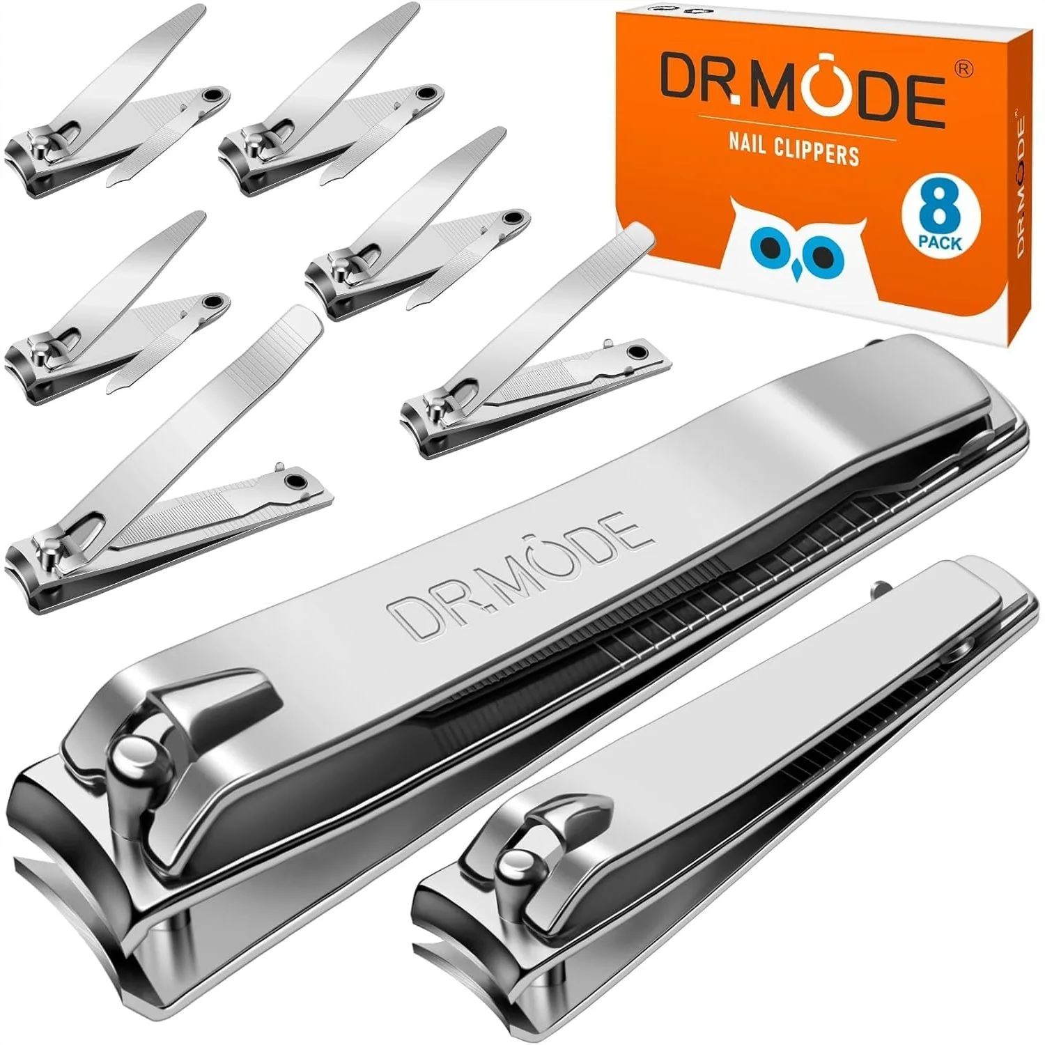 

Nail Clippers Set 8 Pack - Stainless Steel Toenail and Fingernail Trimmer with Nail File, Travel Size Sharp Curved Cutter for