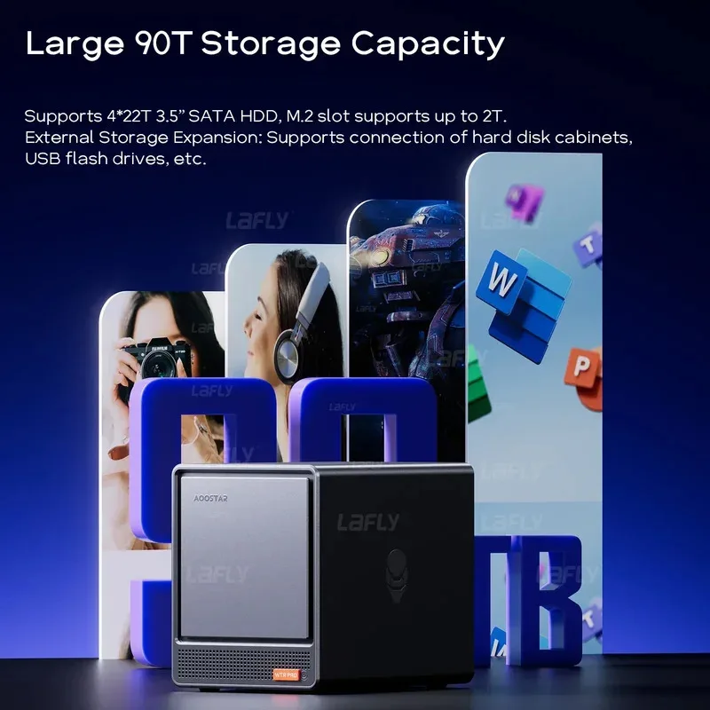 كمبيوتر AOOSTAR WTR PRO Mini مع 4 NAS bays AMD Ryzen 7 5825u 4C/4T، حتى 3.60 جيجا هرتز، يدعم محركات الأقراص الصلبة 2.5/3.5 بوصة * 4، NVME SSD * 1