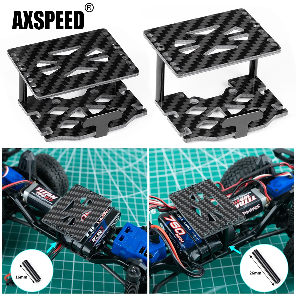 AXSPEED Carbon Fiber Double Decker Carbon Fiber Plate Battery ESC Receiver Tray for TRX-4M 1/18 RC Crawler Car Upgrade Parts