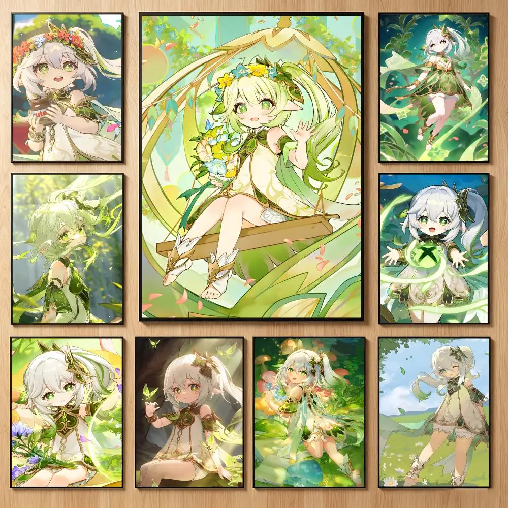 Fantasy Game G-Genshin Impact Nahida Poster Classic Self-Adhesive PP Wall Sticker for Living Room Bar Decor Gift