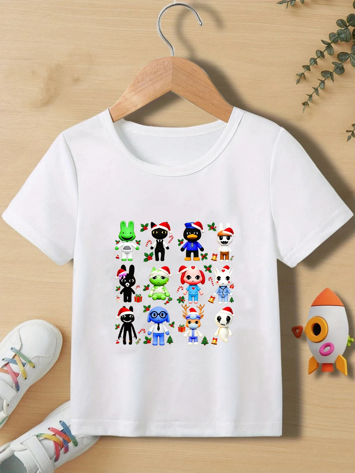 2026 New Horror Animal Hospital Game Christmas Hat Printed T‑Shirt, for Boys/Girls Christmas Party Short Sleeve Tshirt Tops Gift