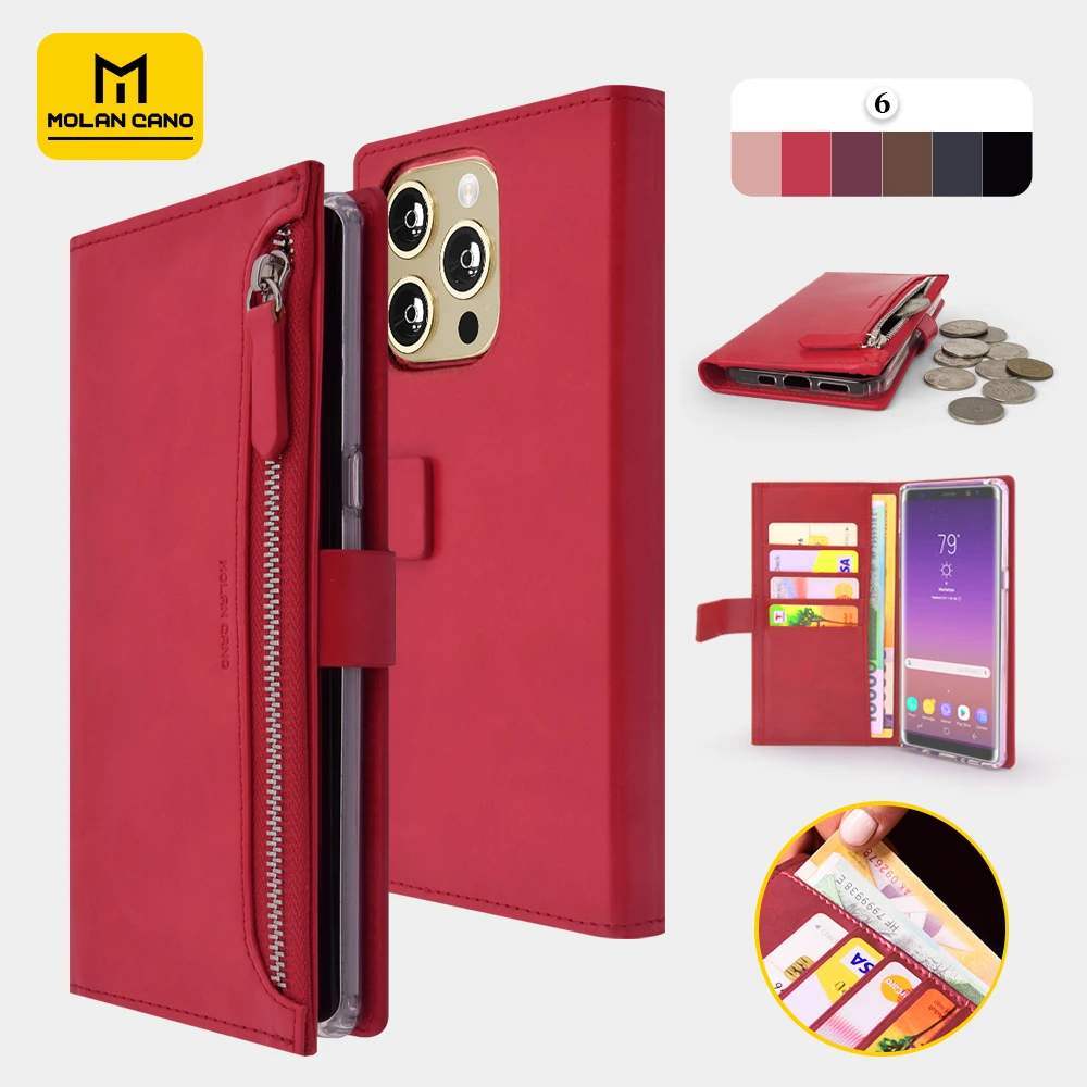 

Magnetic Flip Zipper Card Holder Wallet Phone Cases for iPhone, PU Leather Cover, Card Slot 15, 14, 13, 12, 11 Pro Max 6 7 Plus