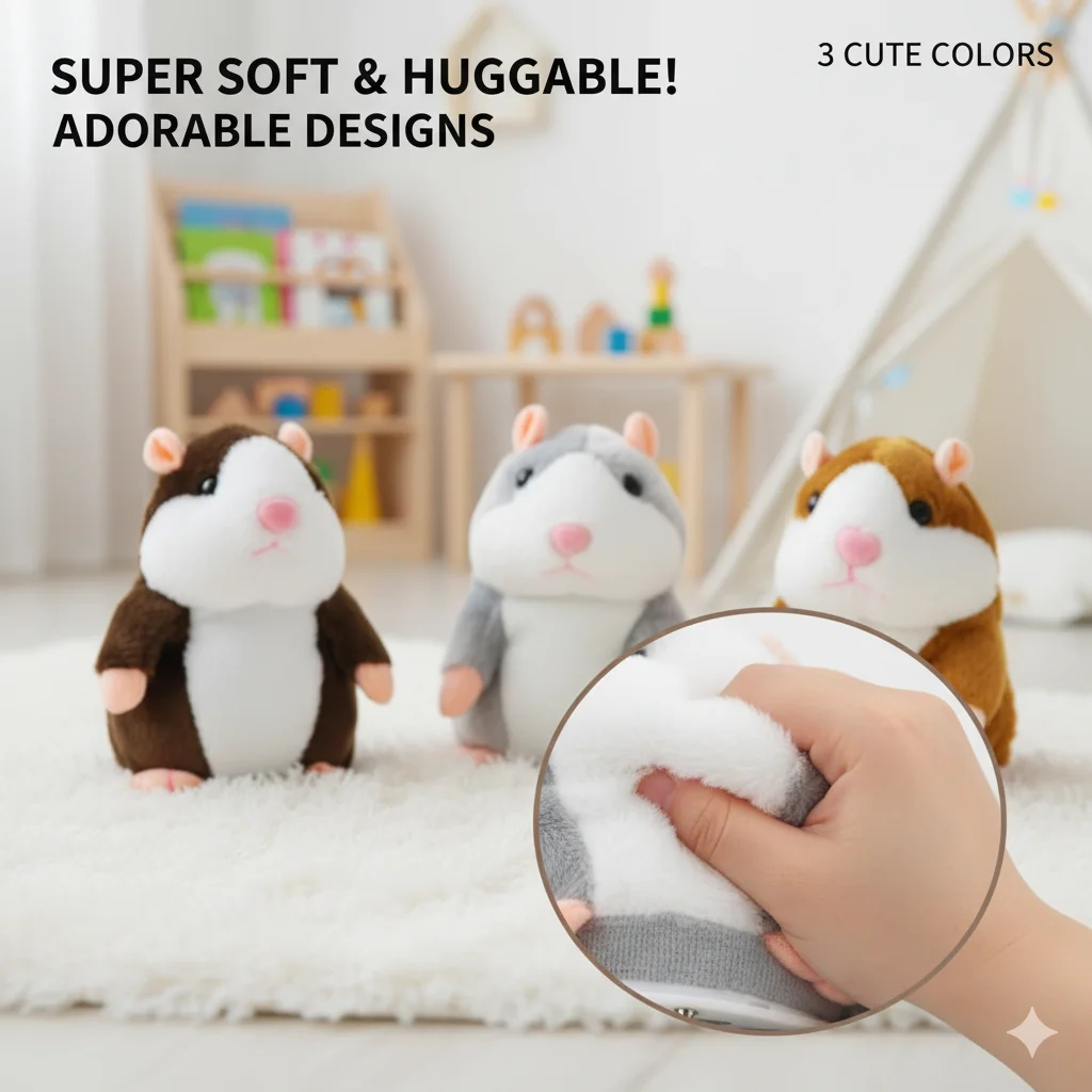 

Talking Hamster Plush Toy Repeats What You Say Mimic Voice, Nodding Action Soft Stuffed Animal For Baby Soothing Kids Gift