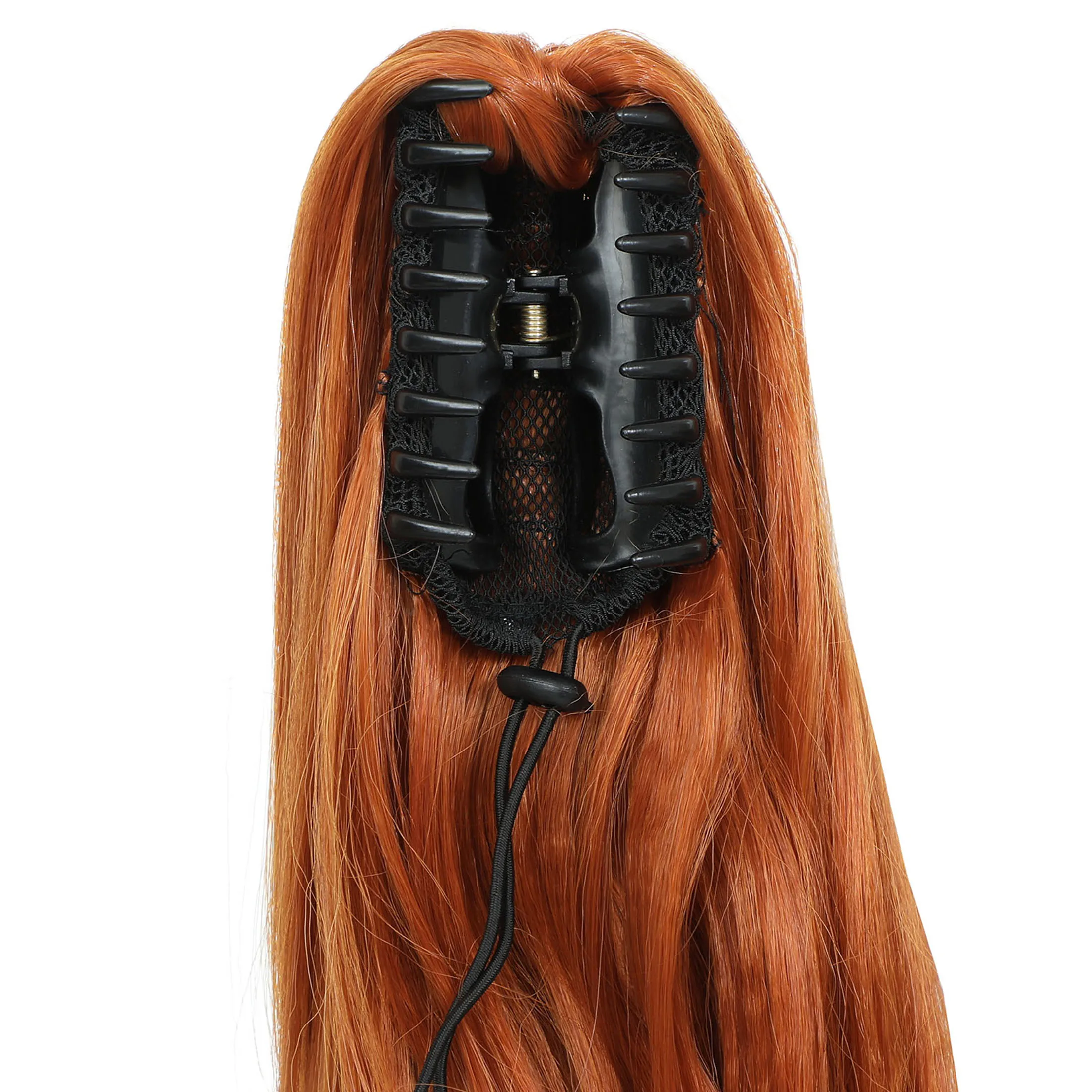 Ekstensi ekor kuda 20 inci, rambut palsu keriting bergelombang klip dalam, ekstensi rambut poni panjang oranye untuk wanita