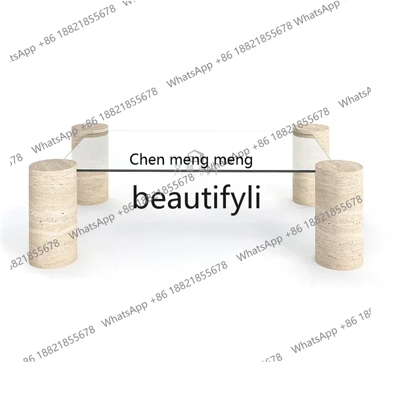 182Q طاولة قهوة من حجر الكهف الروماني الطبيعي من الزجاج المقسى مصممة لغرفة المعيشة طاولة قهوة راقية #1