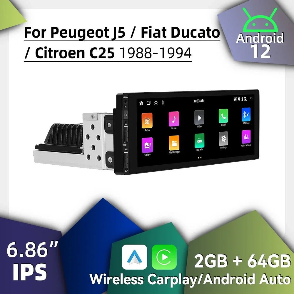 Android Multimedia para coche Peugeot J5 Fiat Ducato Citroen C25 1988-1994 6,86 "pantalla 1 Din unidad principal de Radio Carplay Autoradio GPS