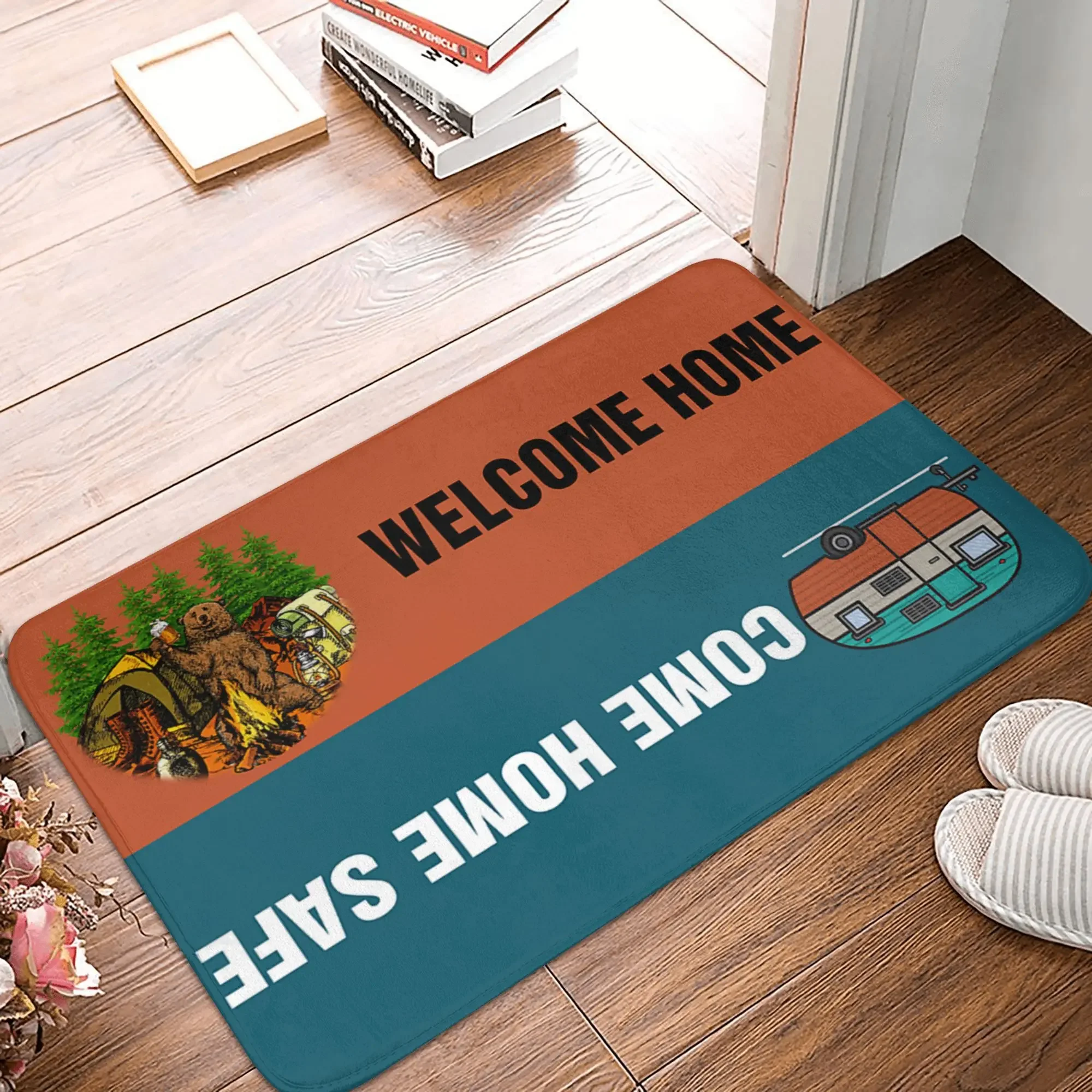 Camping Theme Mat for RV Camper Entryway Outdoor Living Room Camping Balcony Leisure Home Porch Patio Non-Slip Durable