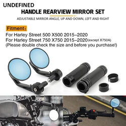 Motorcycle Bar End Rearview Side Mirrors 7/8'' 22mm Hand Grips For Harley Street 750 500 XG750 XG500 2015-2023 CNC Aluminum