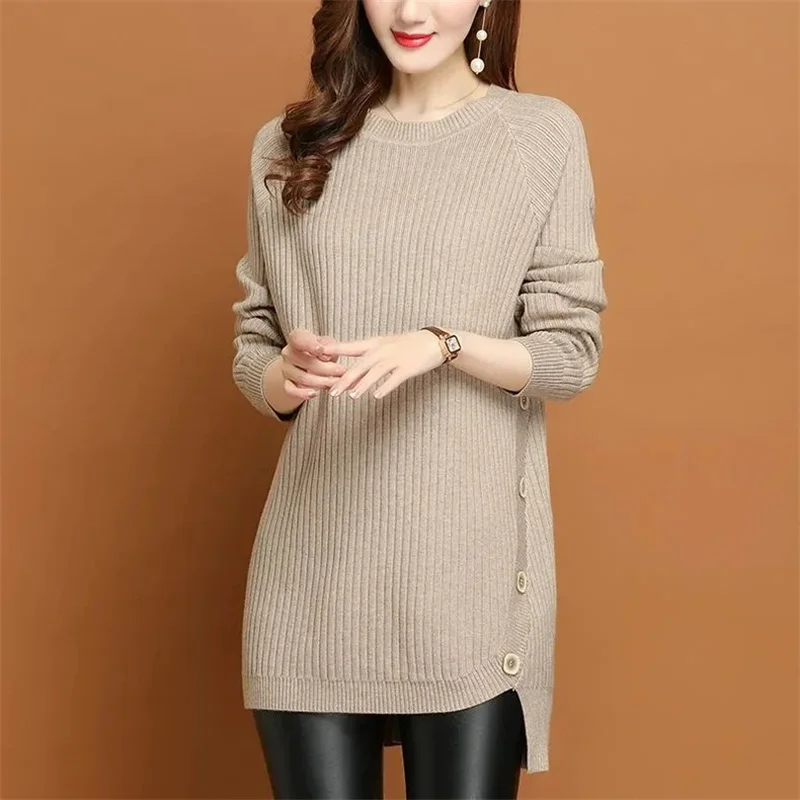 Women\'s Long Sweater Coat Spring Autumn Winter 2025 New Pullover Female Jacket Fashion Tide Knitwear Bottoming Shirt Tops Ladies