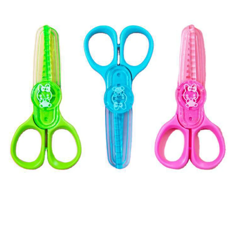 1PC Safety Scissors For Kids Round Head Plastic Diy Scrapbooking Photo Cute Craft Knife Colors Lace Scissors School Stationery