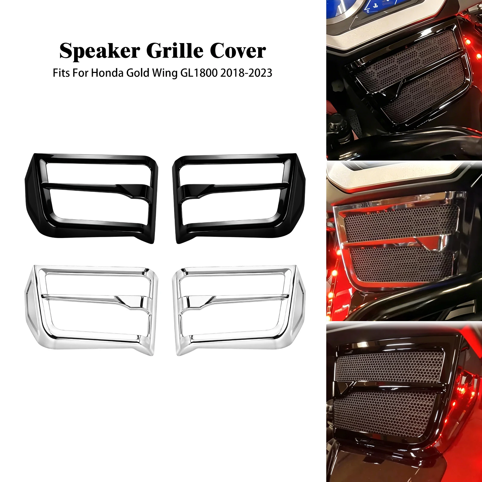 Motorcycle Speaker Grille Cover Black Chrome Trim Mesh Panel For Honda Gold Wing GL1800 GL 1800 2018-2022 23 Speaker Grill Cover