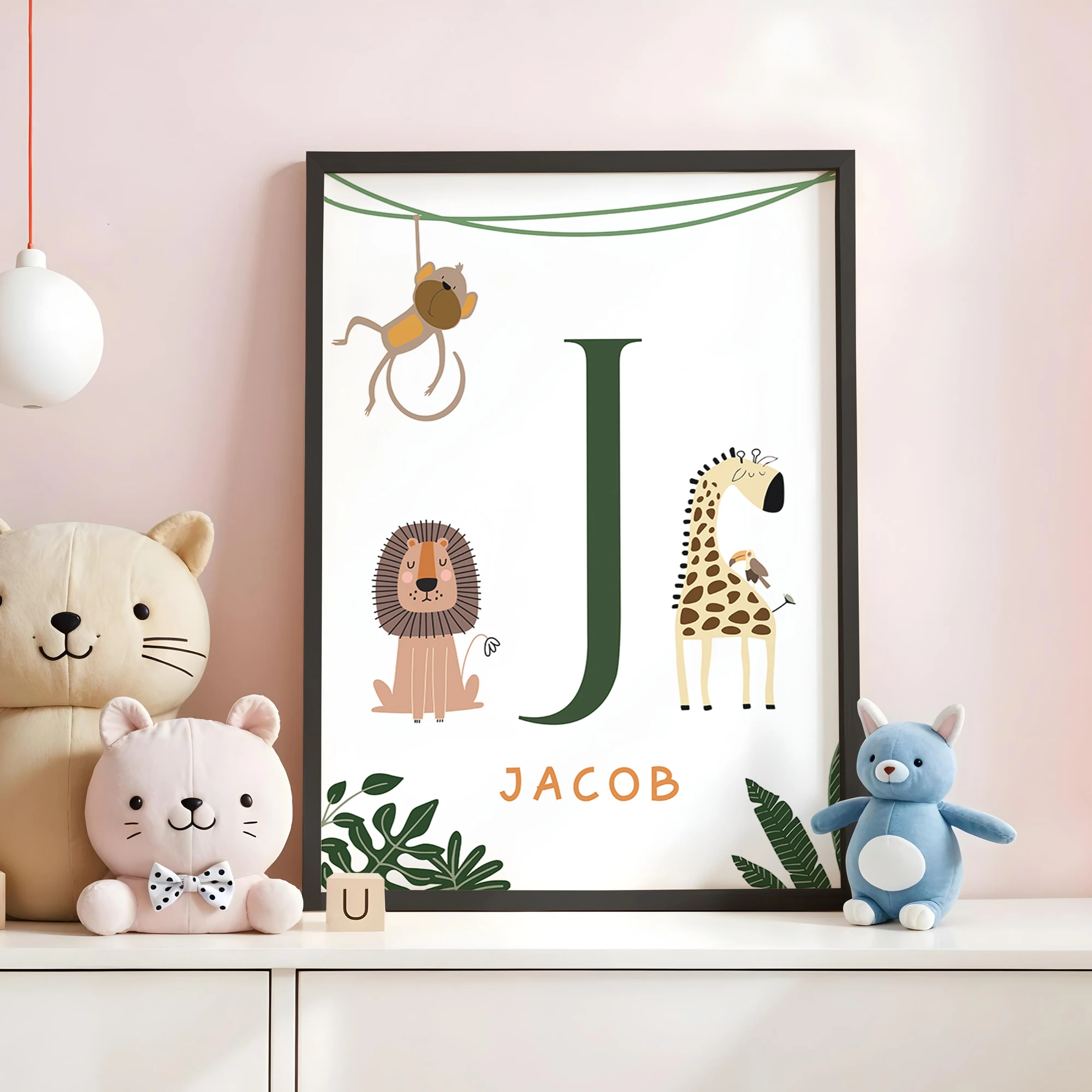 Personalized Custom Name Cartoon Animals Lion Giraffe Wall Art Print Picture Canvas Poster Painting For Living Room Home Decor