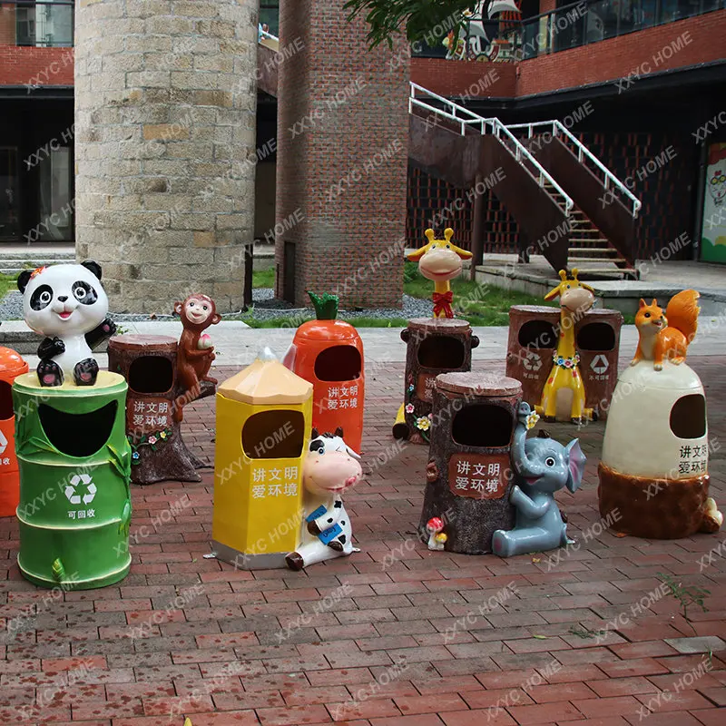 

Cartoon Animal Trash Can Sculpture Park Scenic Spot Classification Decorations Kindergarten Garbage Bin Creative Ornaments