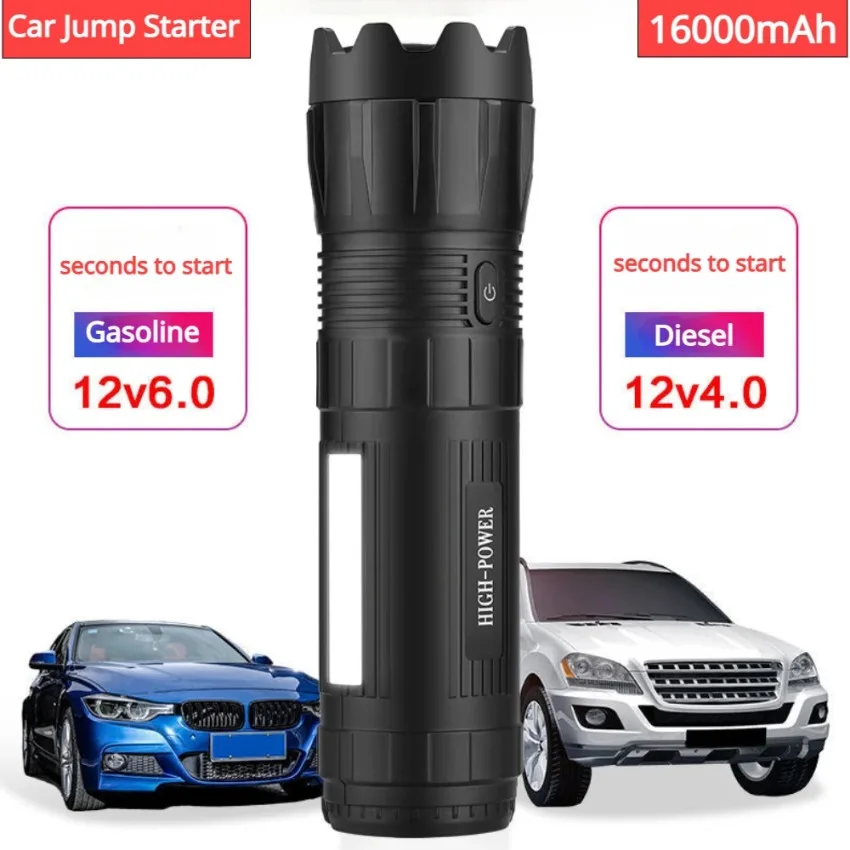 

16000mAh Car Jump Starter with Flashlight Starting Device Battery 2000A Power Bank Auto Booster Charger Air Compressor Tires