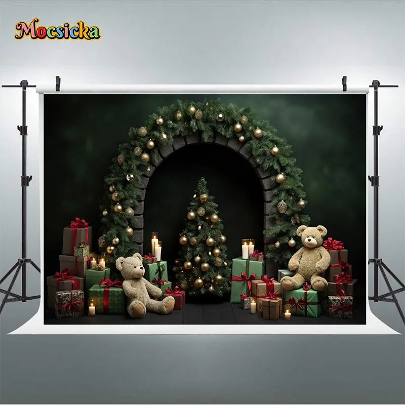 Mocsicka Рождественская вечеринка украшение фон Рождественская елка игрушечные медведи подарки детский портретная фотостудия реквизит баннер