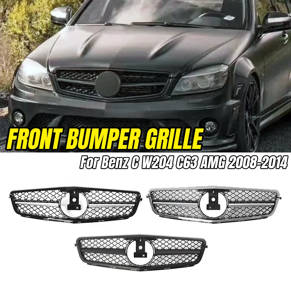 

For Mercedes Benz C Class W204 C43 S204 AMG 2008-2014 Front Bumper Grille, ABS Plastic Hood Mesh Cover Replacement & Body Kits