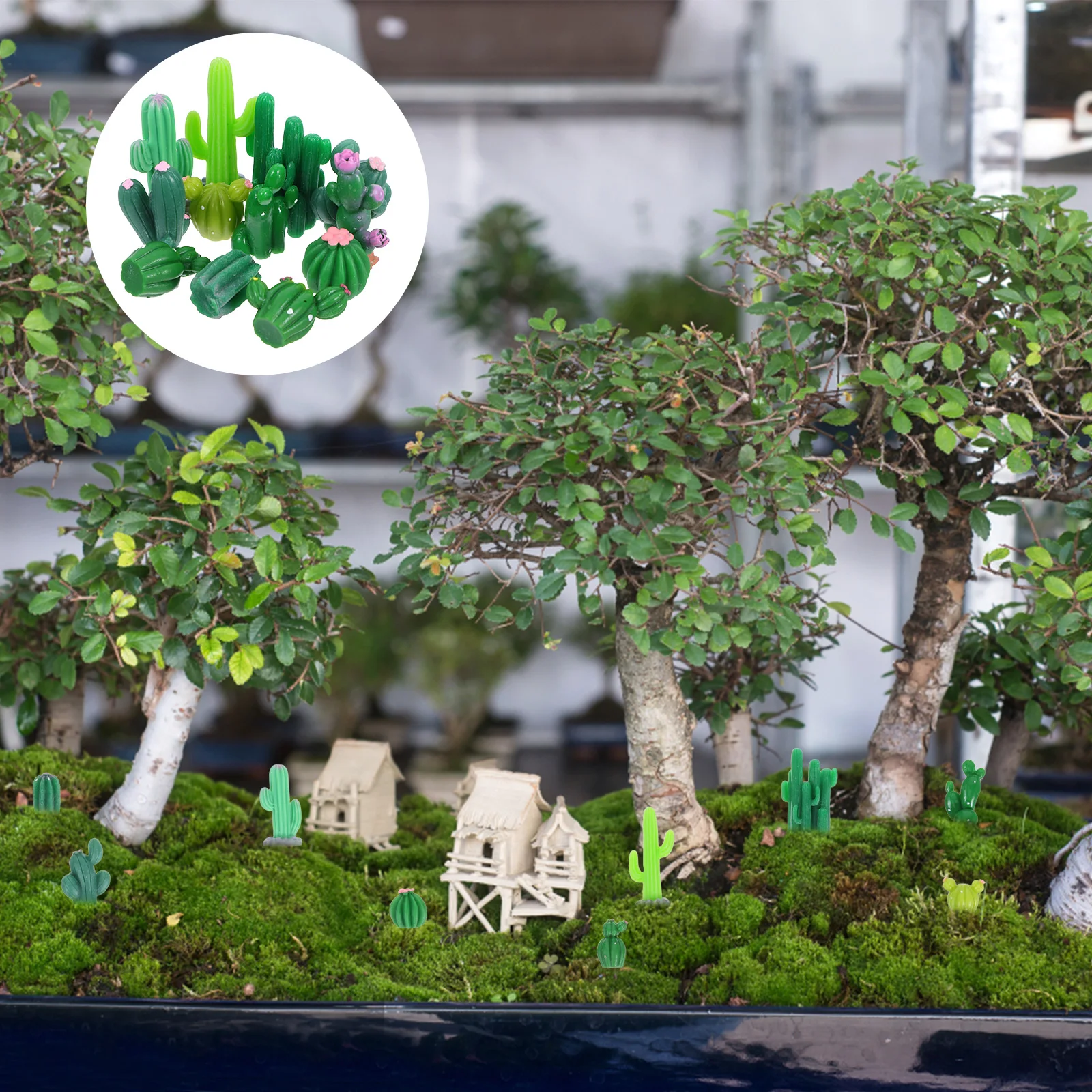 

12 Pcs Cactus Micro Landscape Cartoon Sculpture Cake Topper Cute Desktop Ornament Accessories