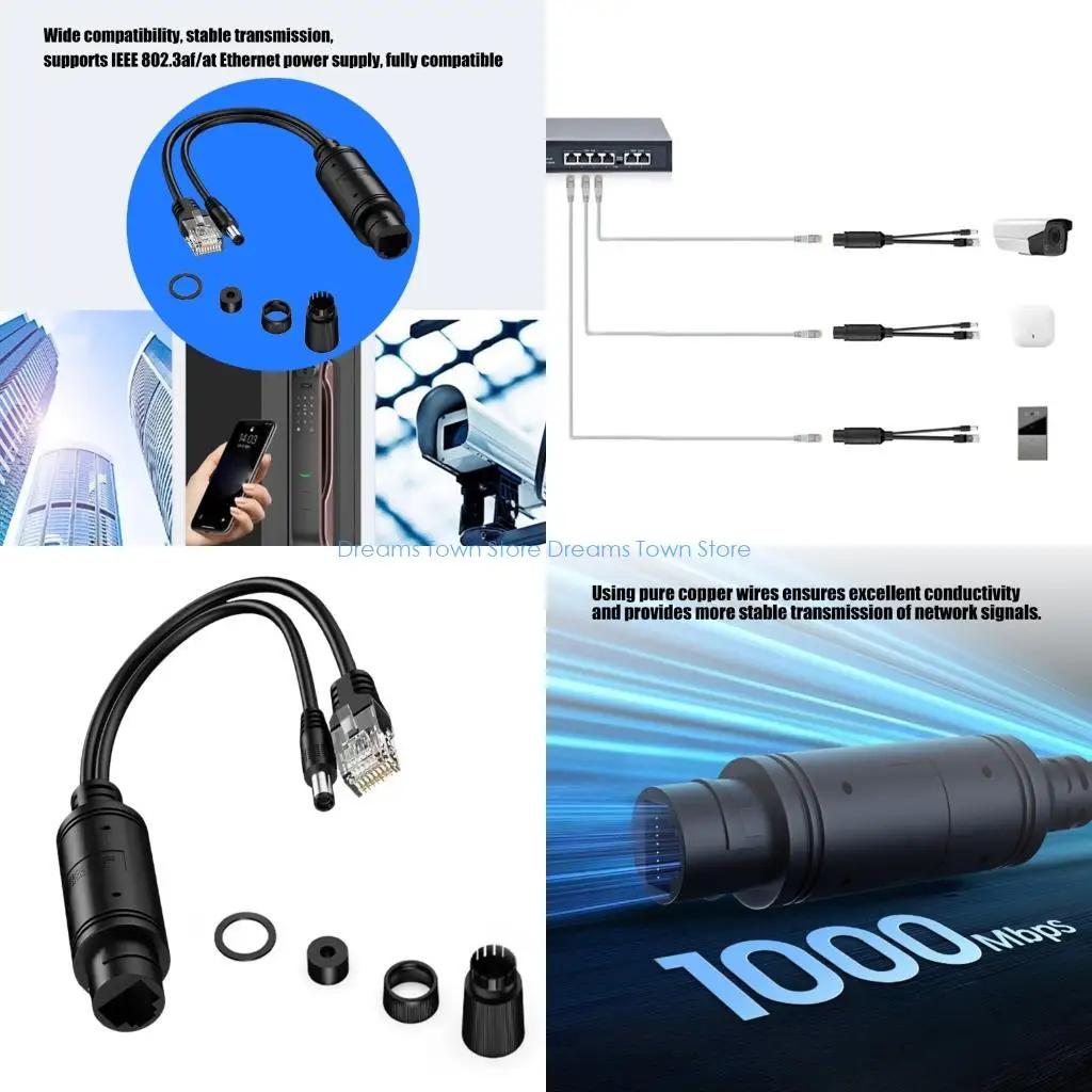 HX6A Plugs And Play 48V To 12V POE Splitter Easy Setups Gigabit POE Splitter Upgrades for Cameras with Fast Data Transfer
