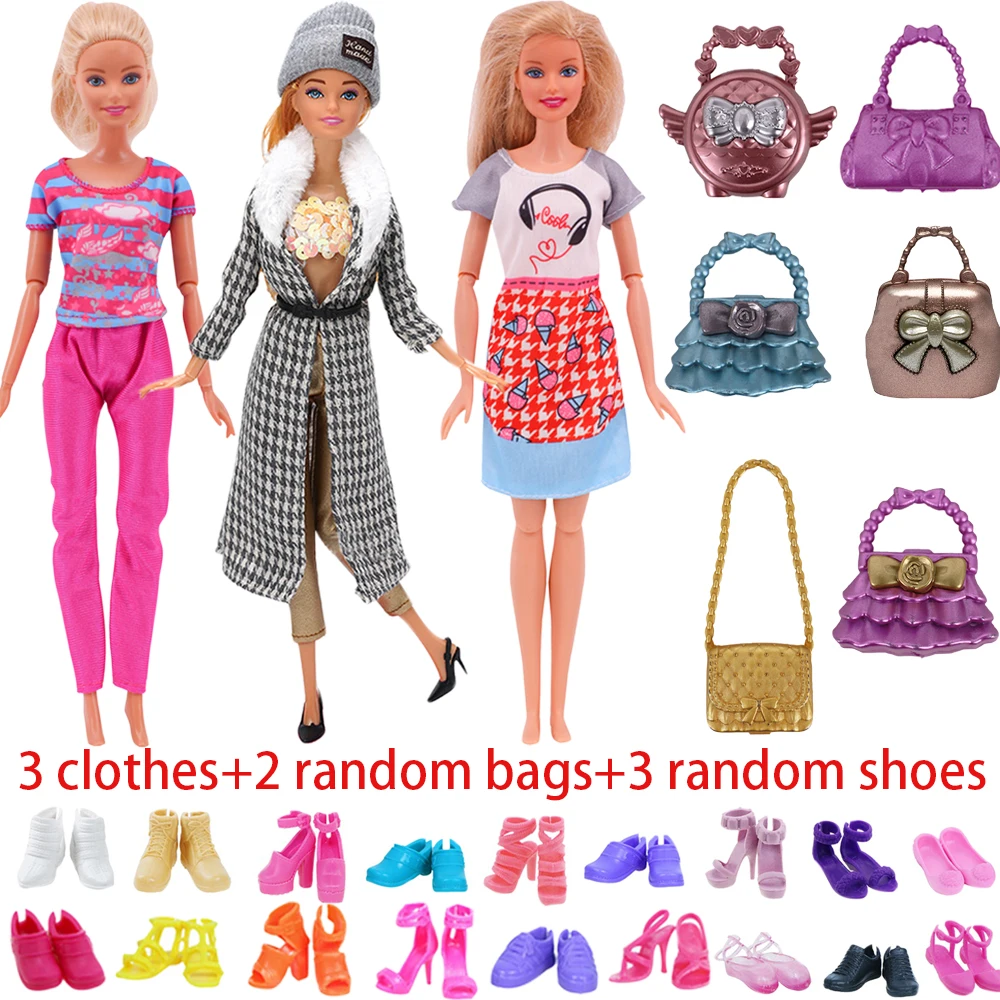 8 Pcs Doll Clothes Set=3 Pieces Of Clothing+3 Pairs Of Shoes+2 Bags,30CM Doll Accessories,1/6 BJD Doll,Girl Festival babi Gifts