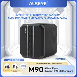 ALSEYE M90 Cpu Cooler Argb Twin Towers 5V 3Pin/4 Pin PWM Fan Speed Control For Intel LGA115X 1366 2011 2011-v3 1200 1700 AMD