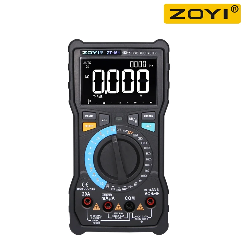Profesional Multímetro Digital Zoyi Zt-m1 T-rms Auto Manual 8000 dc ac 20a Tensão Atual Capacitância Vfc Ohm Bateria Tester