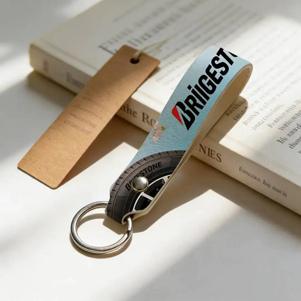 For Logo Bridgestone Soft PU Leather Motorcycle Keychain Lightweight Key Holder For Scooter Racing