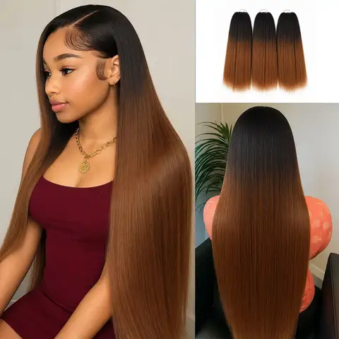 24 Inch Brazilian Bone Straight Crochet Human Hair Ombre Bundles Black Brown Feather Extensions Virgin Unprocessed Hair