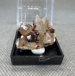 Natural rare garnet growing on crystal mineral specimens + box size 3.4 cm + healing quartz crystals and stones rock gemstone