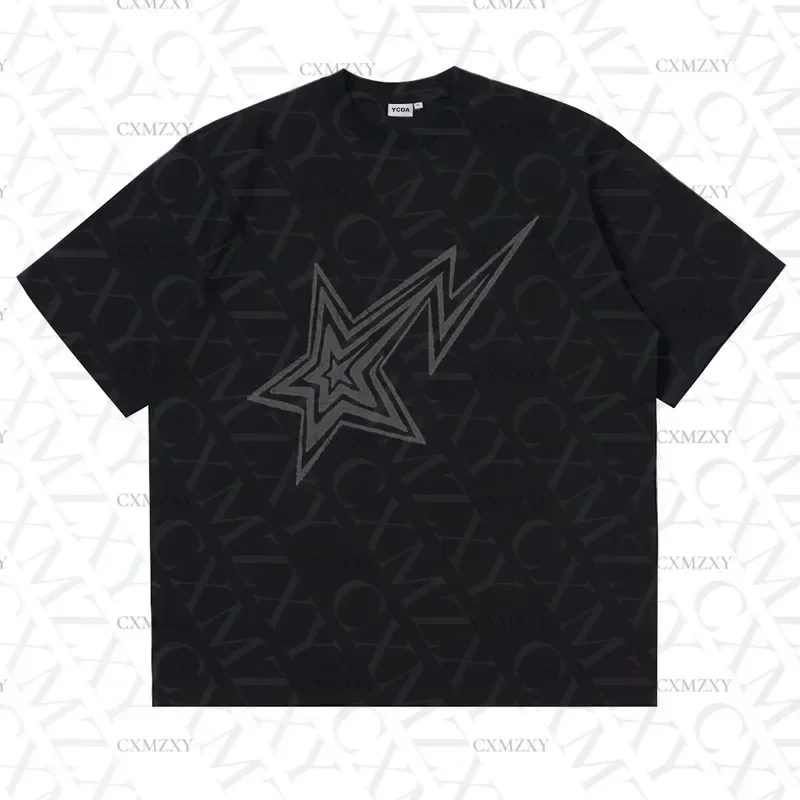 

Men T-Shirt 100% Cotton Star Y2k Streetwear Oversized Korean Fashion Harajuku Short Sleeve Tee Print Graphic Aesthetic Clothing