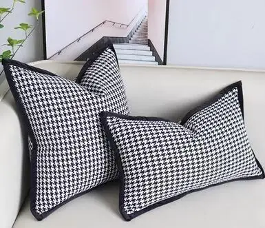 Modern cotton and linen Houndstooth pillowcase black and white lattice pillowcase sitting room sofa checkerboard cushion cover