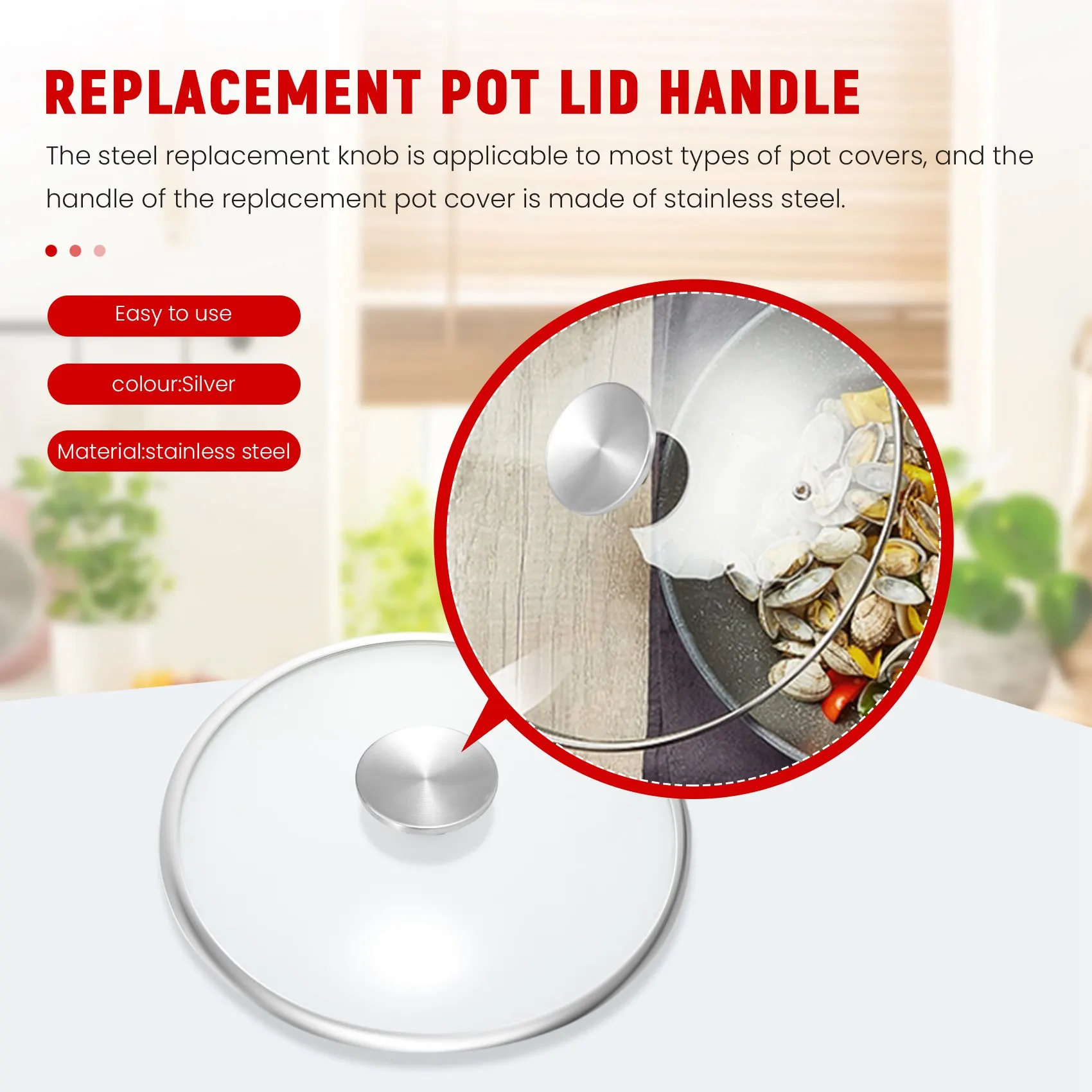스테인리스 스틸 교체 손잡이, 더치오븐 손잡이, 냄비 뚜껑 손잡이, 르 크루제, 알디, 로지, 네덜란드 에나멜, 4 세트