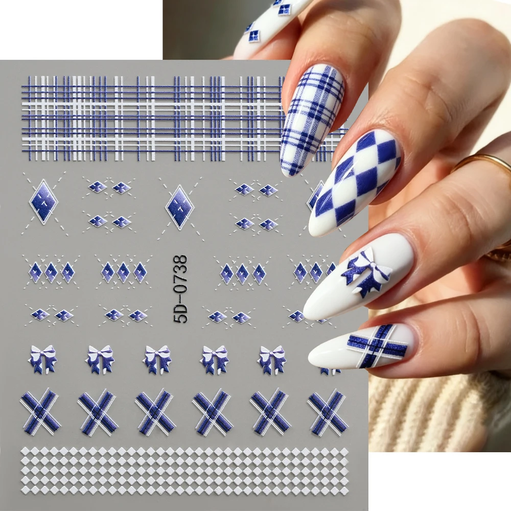 1Pcs 5D Preppy Navy Bow Blue P - Nail Art Navy Simple recension och pris