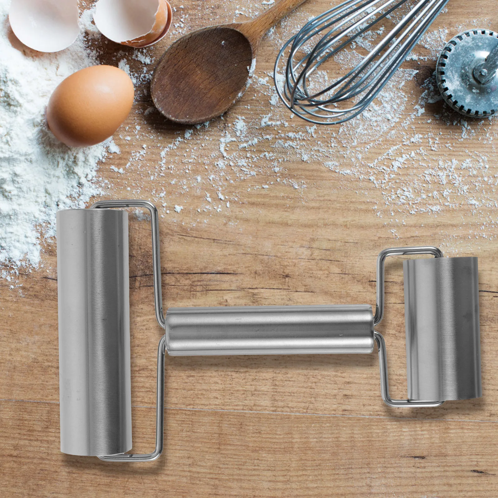 

Гладкий валик для теста из нержавеющей стали, двусторонний антипригарный для выпечки пиццы, макаронного печенья, кухонный аксессуар, долговечный