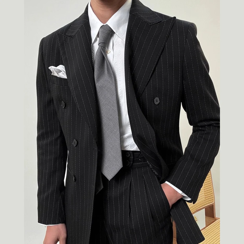 

Traje Novio 2025 New Grooms Suit Naples Suit Set For Men Business Casual Striped Suit Men Tuxedo Suit Smoking Homme Mariage
