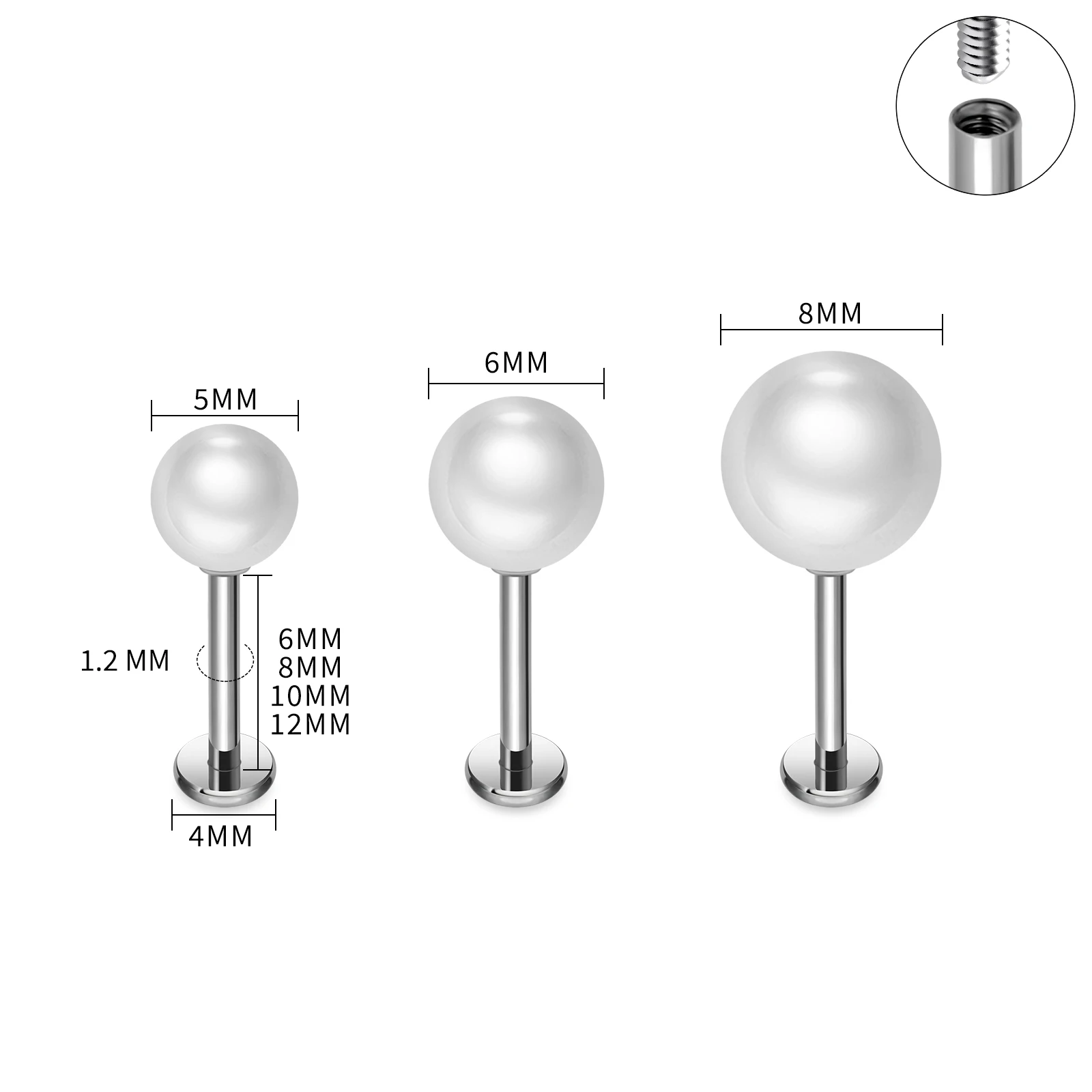 ASTM F136 Titanium Pearl Earrings Lip Studs for Women Cartilage Tragus Helix Piercing Jewelry Flat Back Labret Stud Body Jewelry