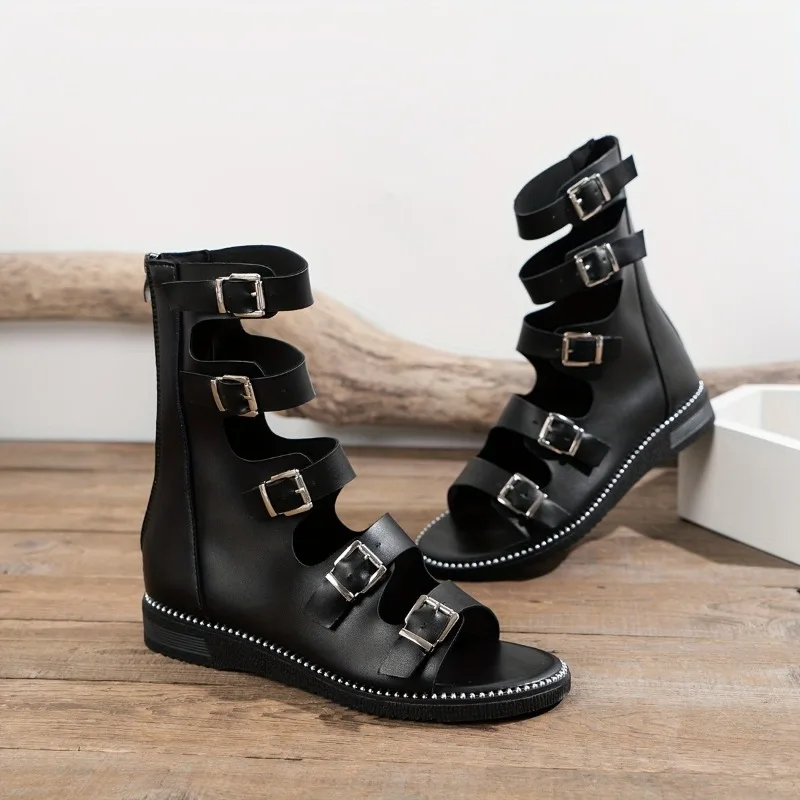 women summer 2026 new round-toe building branch mid-heel versatile heightening flat short boots