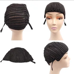 1 piece black crochet net cap crochet wig cap breathable braided cornrow cap with adjustable band for easy sew in weave wig cap