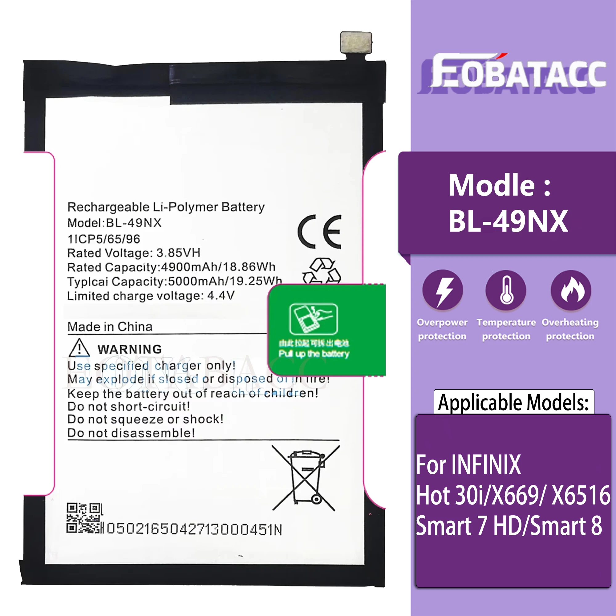 100%  Original BL-49NX Battery For INFINIX Hot 30i/ X669/ X6516/Smart 7 HD/Smart 8 Phone Replacement Bateria+Tools