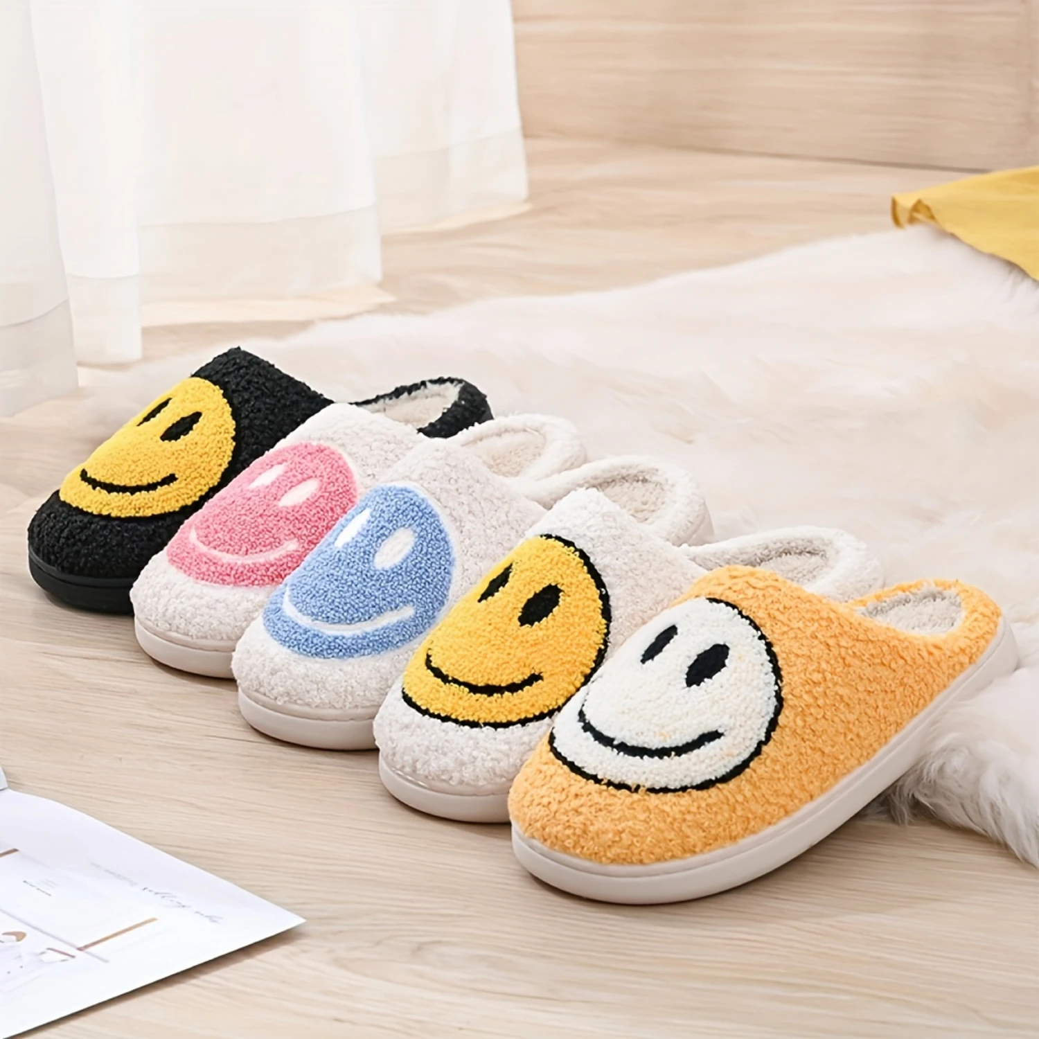 Cozy Winter Men's Face Slippers - Soft Plush, Warm, Non-Slip Indoor Footwear