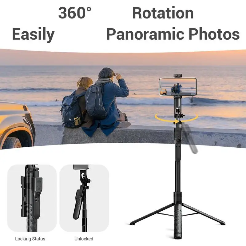 Selfie Stick Remote Control Height Adjustment Travel Tripod Selfie Stick With Handheld Stabilizer Cell Phone Tripod Stand Phone