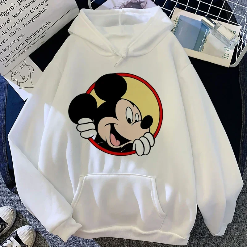 Loose Lovely Pattern Male Sweatshirts Pocket Disney Minnie Mouse Cartoon Print Daily Men Hoodies Autumn Winter Popular Pullover