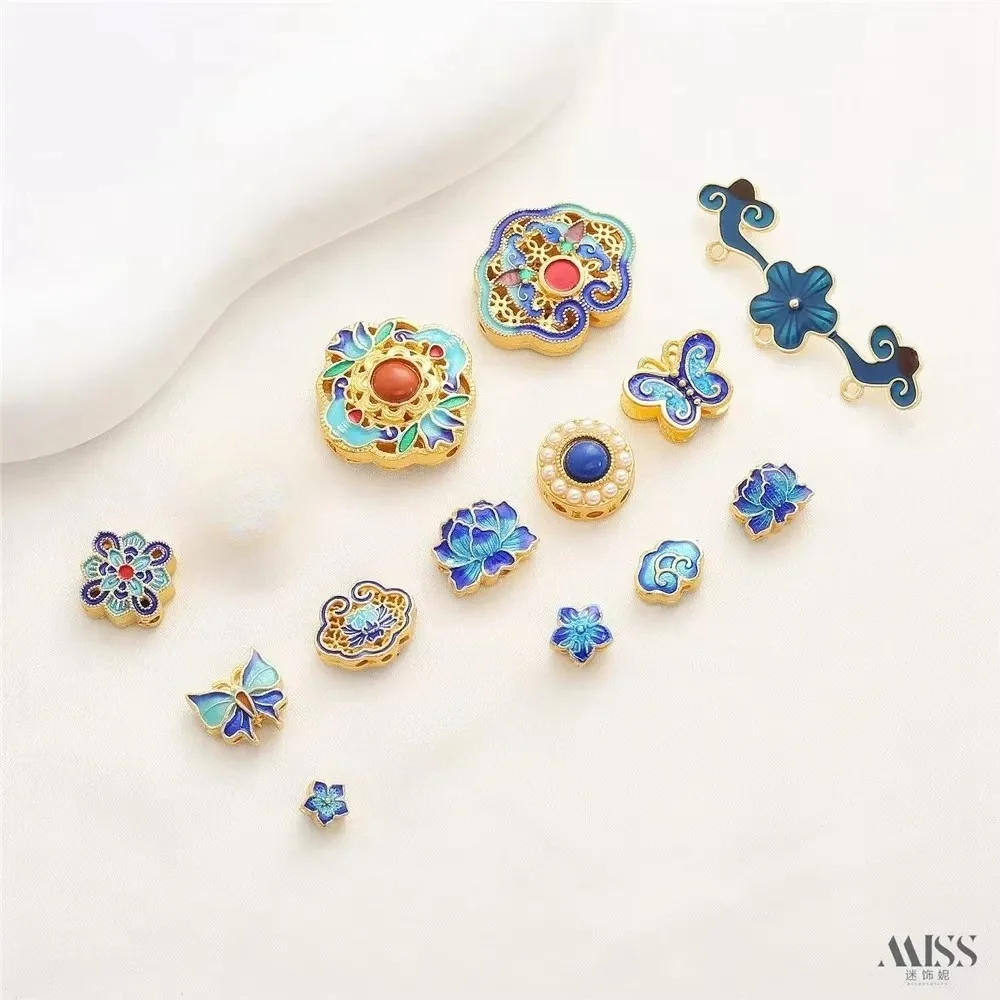 

Cloisonne 18K Blue Burnt Blue Butterfly Auspicious Cloud Flat Bead Diy Bracelet Accessories