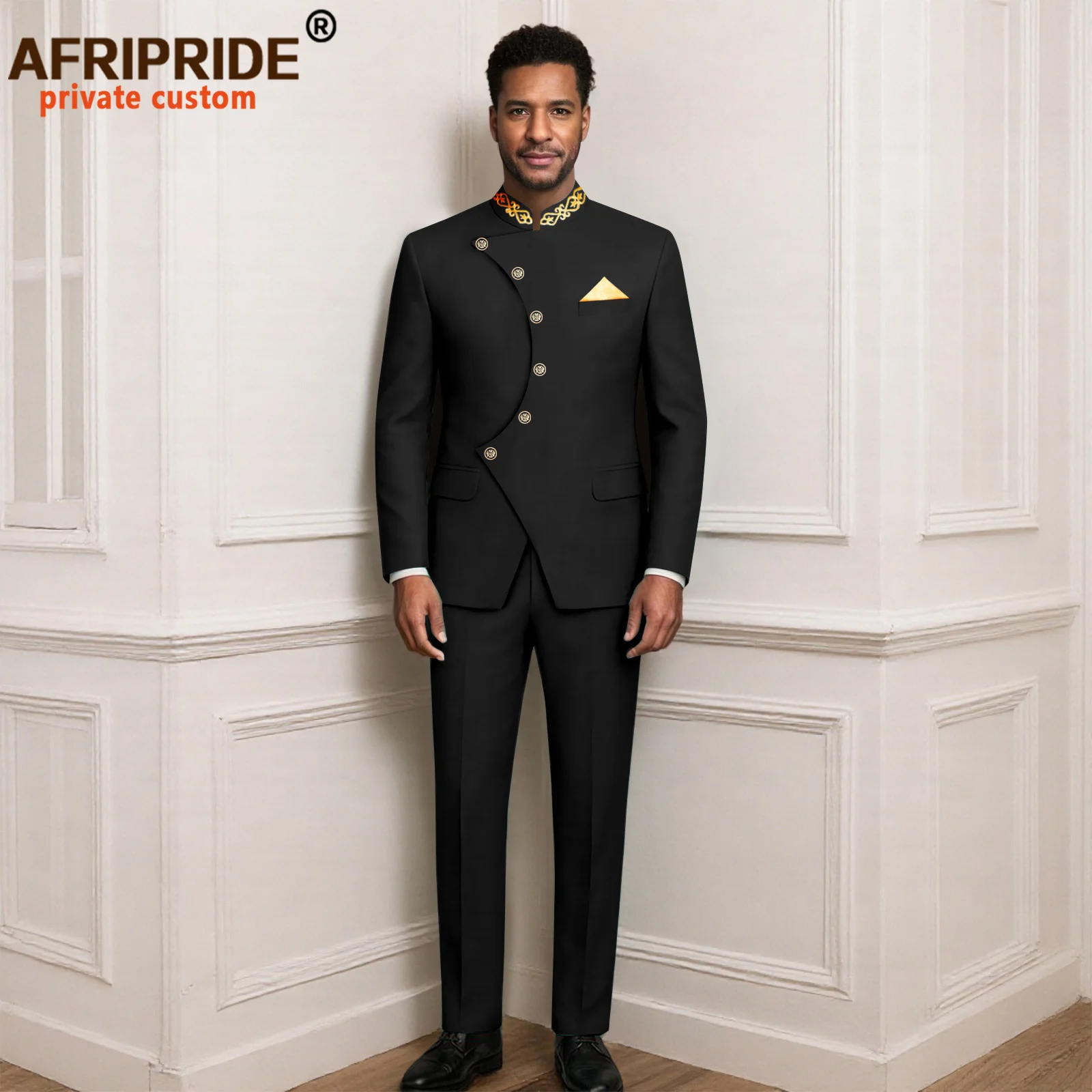 Men`s Business Suits Single Breasted Embroidery Slim Fit Blazer and Pants 2 Piece Set African Clothes Formal Attire 2616020