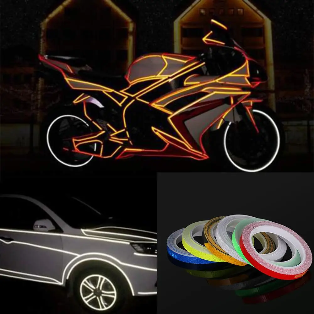 Hot Sale 6 Colors Motorcycle Rim Tape Reflective Wheel Stickers Warning Effect Decals Vinyl Waterproof Bright Car Stickers