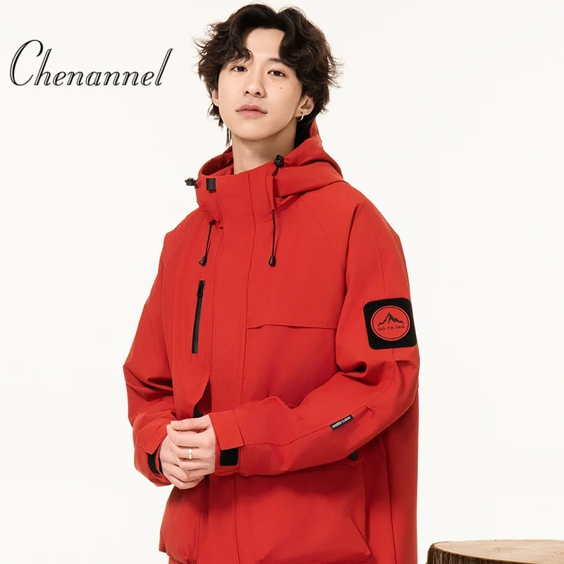 

Men's Autumn Winter Workwear Down Jacket, American Color - Blocked Hooded Coat