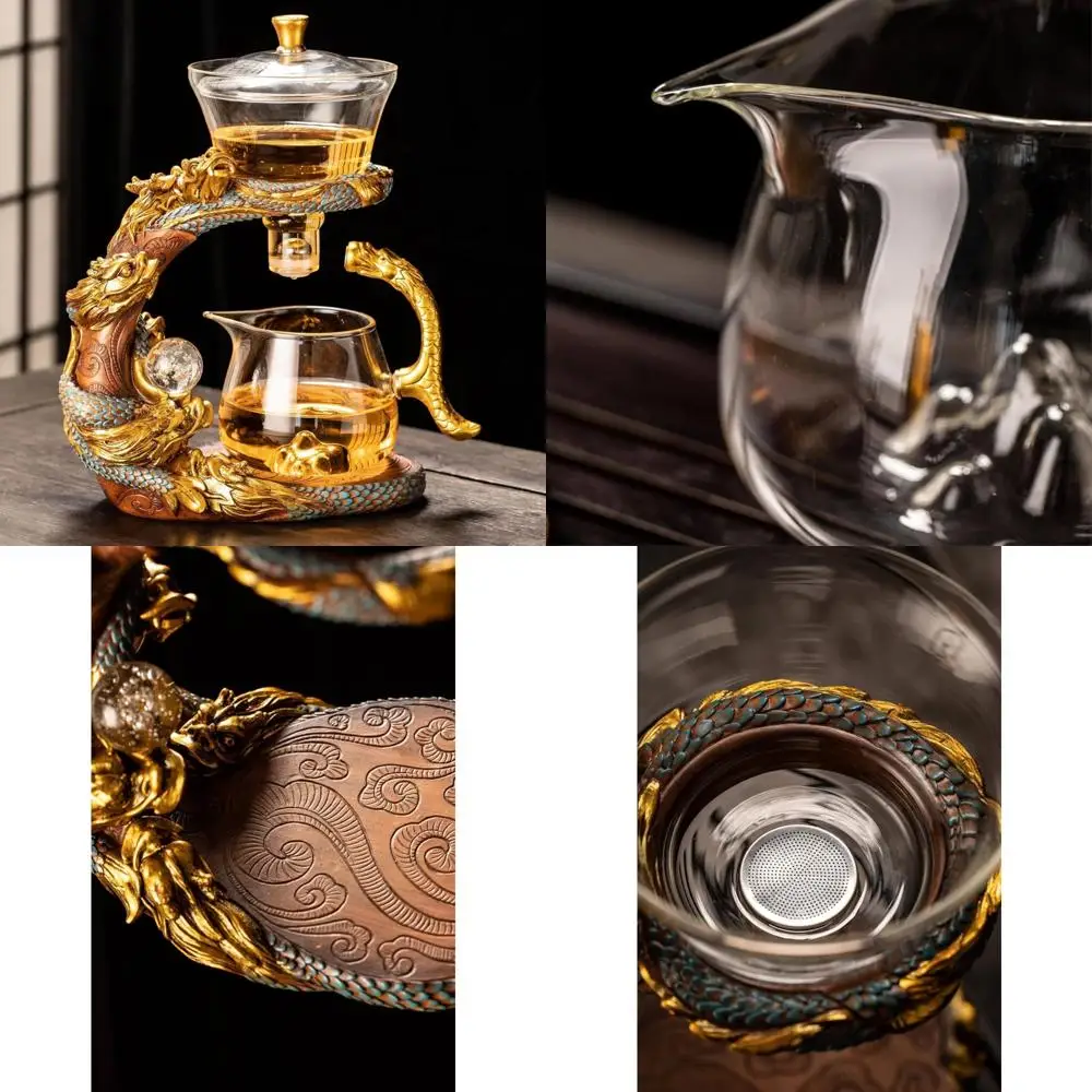 

Semi-Automatic Blue Gold Dragon-Inspired Glass Teapot with Infuser for Premium Tea Brewing Experience