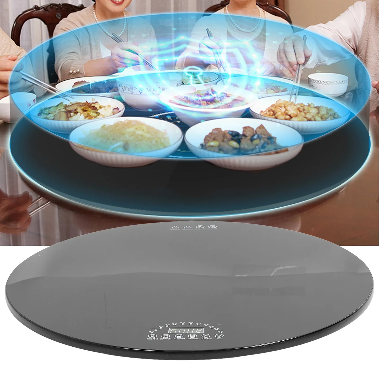 Electric Food Warmer Plate Electric Server Warming Tray Timer ABS Tempered Glass Wide Heat Dissipation Rotating for Apartment