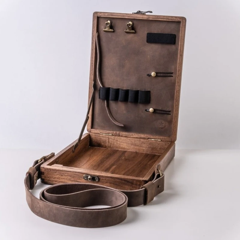 Vintage Writers Messenger Wood Box Briefcase Storage Boxes Writers Designers Creatives Architects Portable Travel Wooden Box Bag